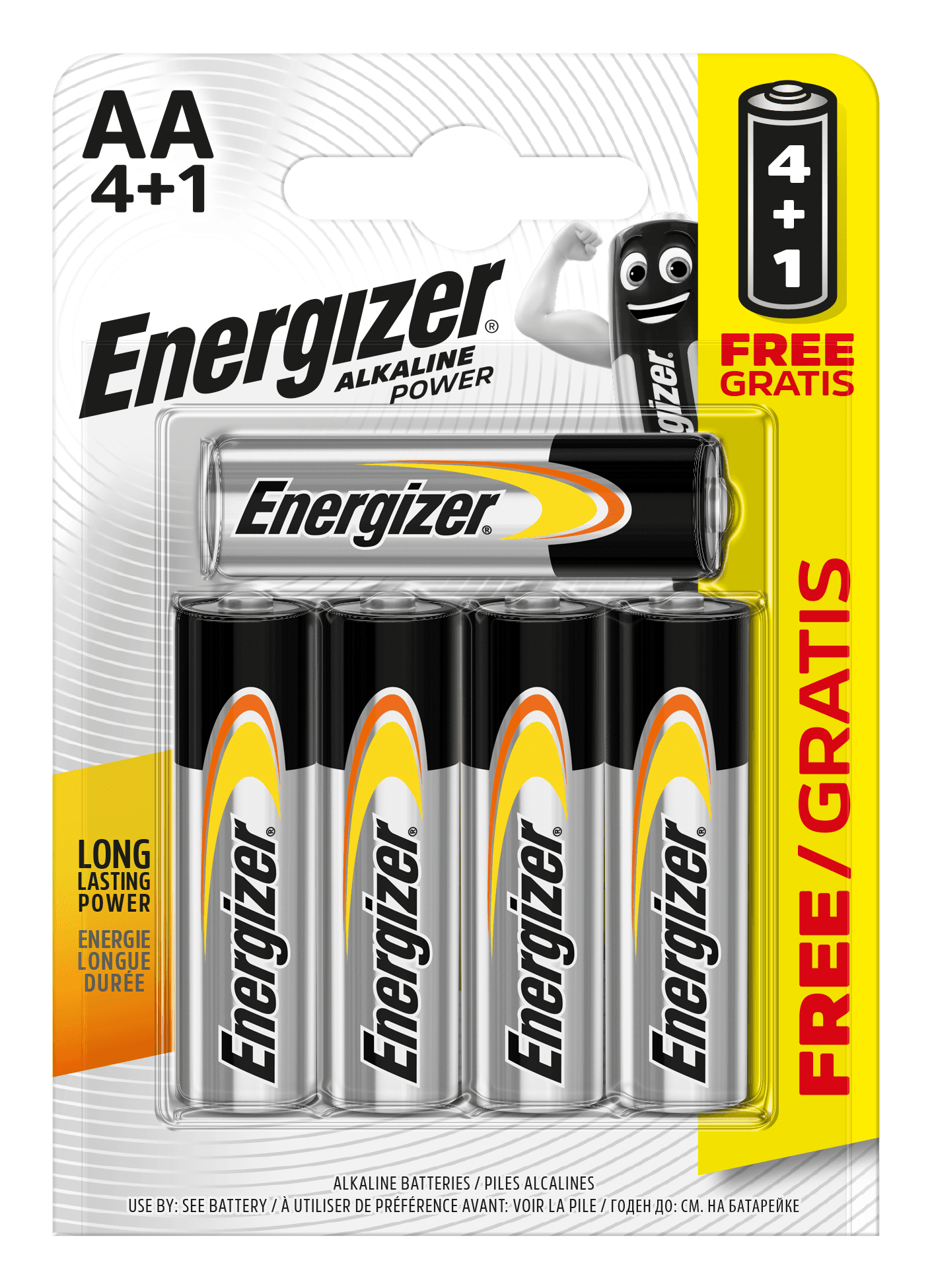 Energizer Alkaline Power AA BP 5 Batteries 4 Pack +1