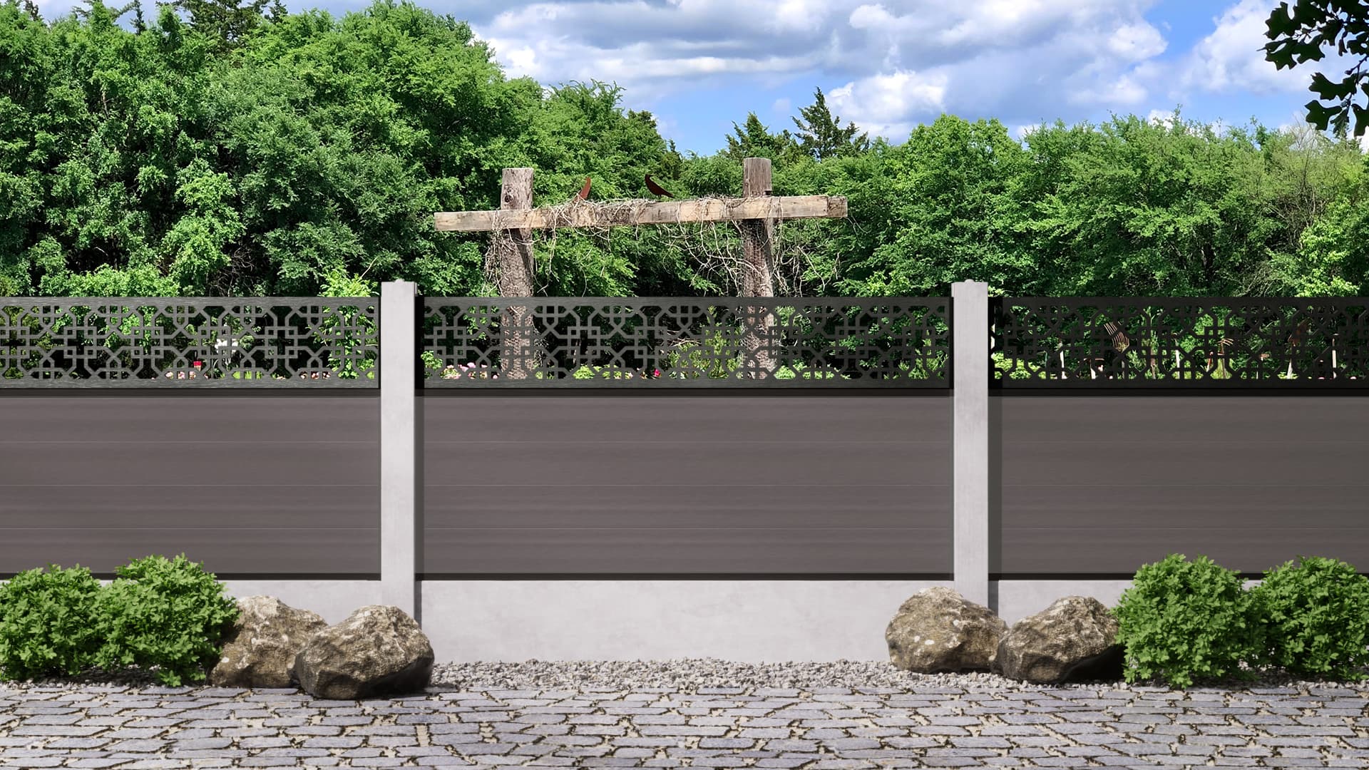 0.9m – Stone – London Decorative Panel With Fence