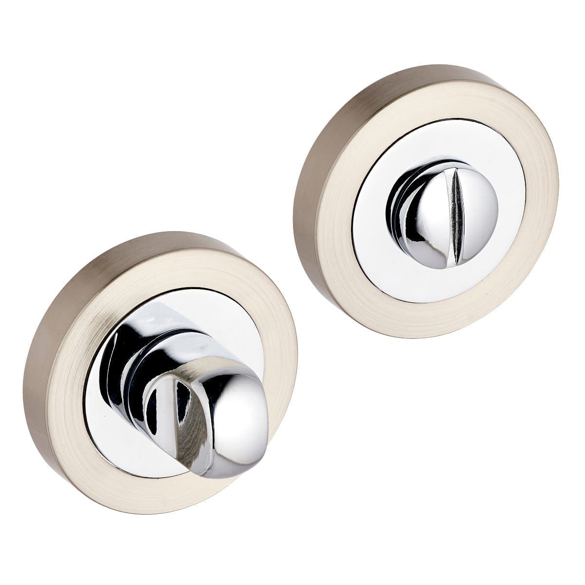 Bathroom Thumbturn Lock and Release Set w/ Spindle - Dual Tone Nickel - Designer Levers