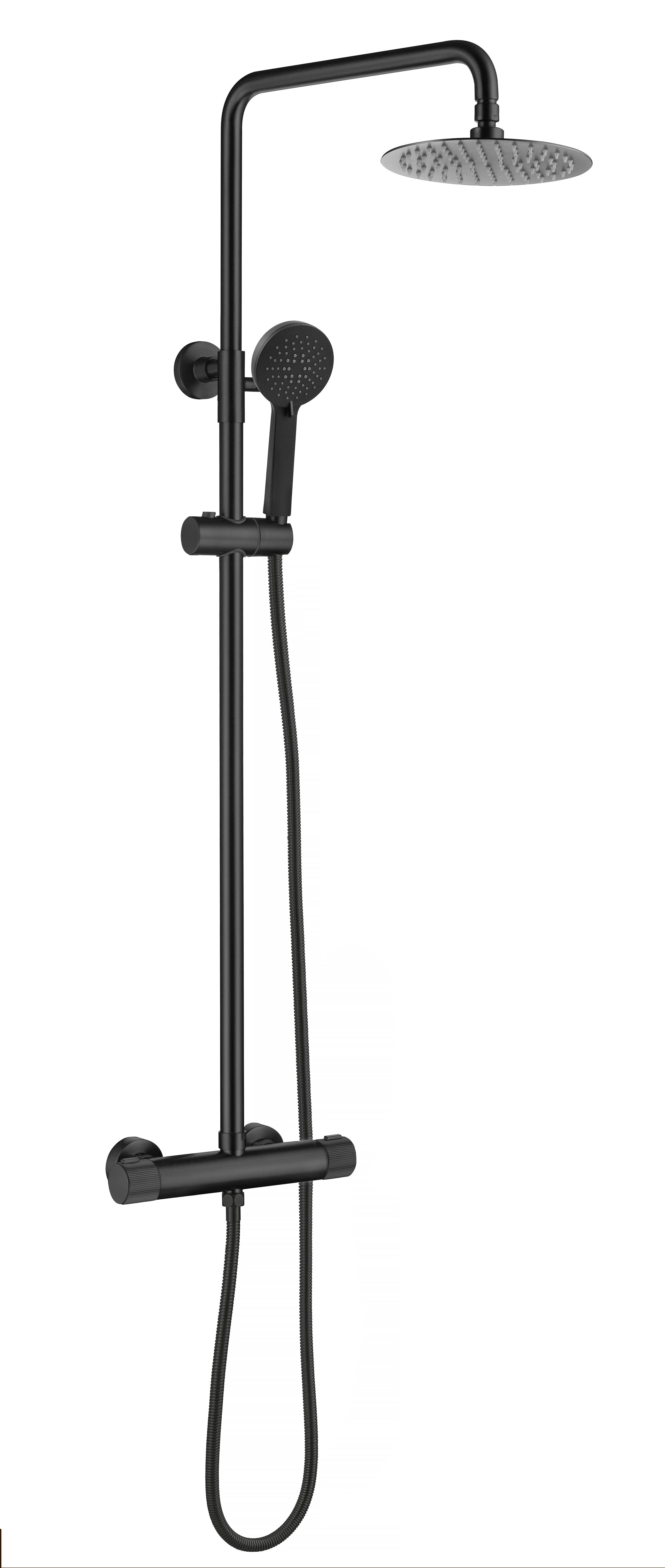 Frankfurt Linear Thermostatic Shower Mixer - incl. Riser Rail Kit - Matte Black