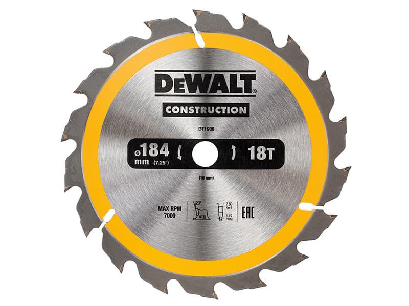 Dewalt DT1938-QZ Portable Construction Circular Saw Blade 184 X 16Mm X 18T