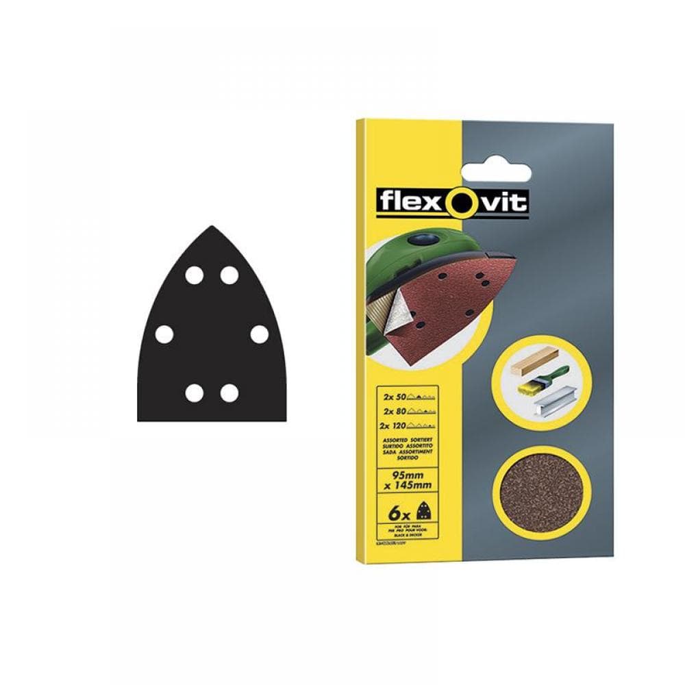 Flexovit 63642526409 Detail Hook & Loop Sanding Sheets 95X145Mm Fine 120G (Pack 6)