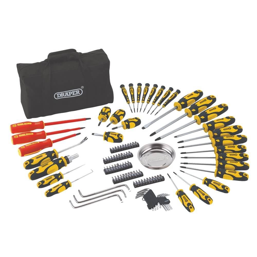 Draper 03992 Screwdriver And Bit Set With Soft Storage Bag Yellow (100 Piece) 101