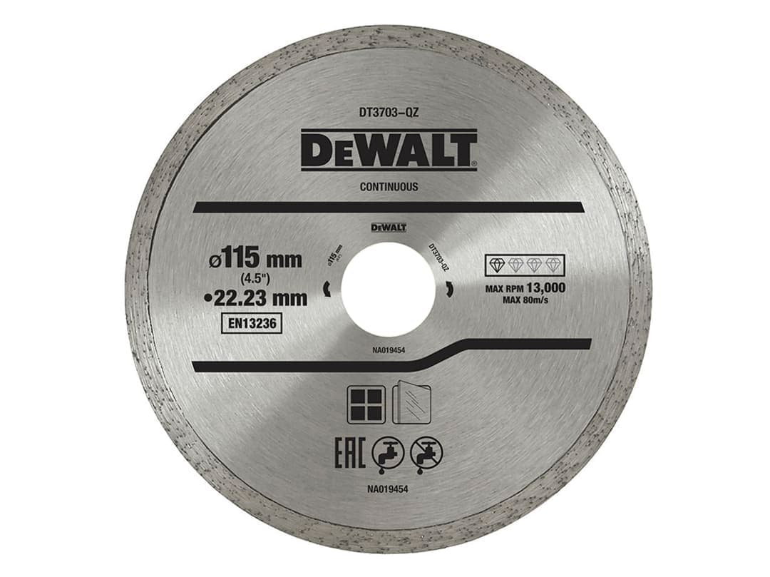 DEWALT Power Tools DT3711 Continuous Rim Diamond Cutting Disc 115 x 22.23mm DT3703-QZ