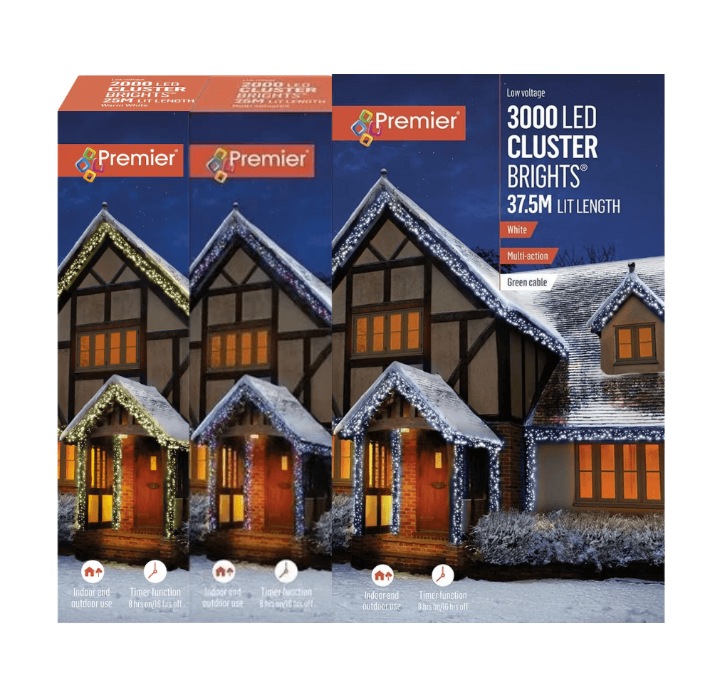 Premier 3000 Multi Colour LED Multi Action Cluster Christmas String Lights