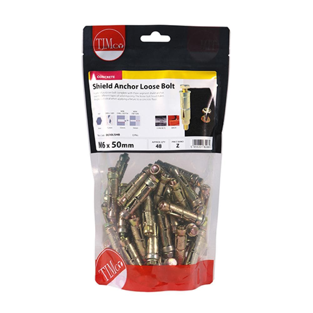 Timco 0610LSHB Shield Anchor Loose Bolts - Yellow M6:10L (M6 X 50) TIMbag 48