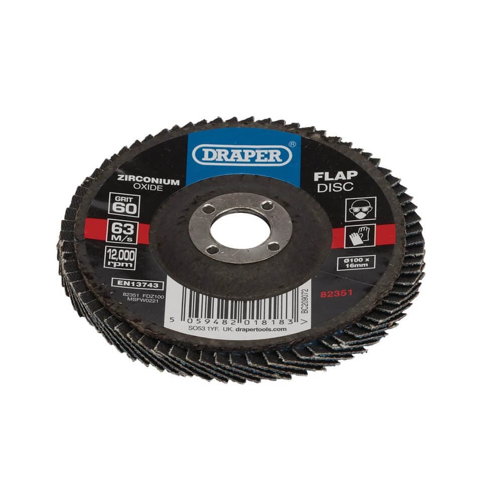 Draper 82351 Zirconium Oxide Flap Disc 100 X 16Mm 60 Grit each 1