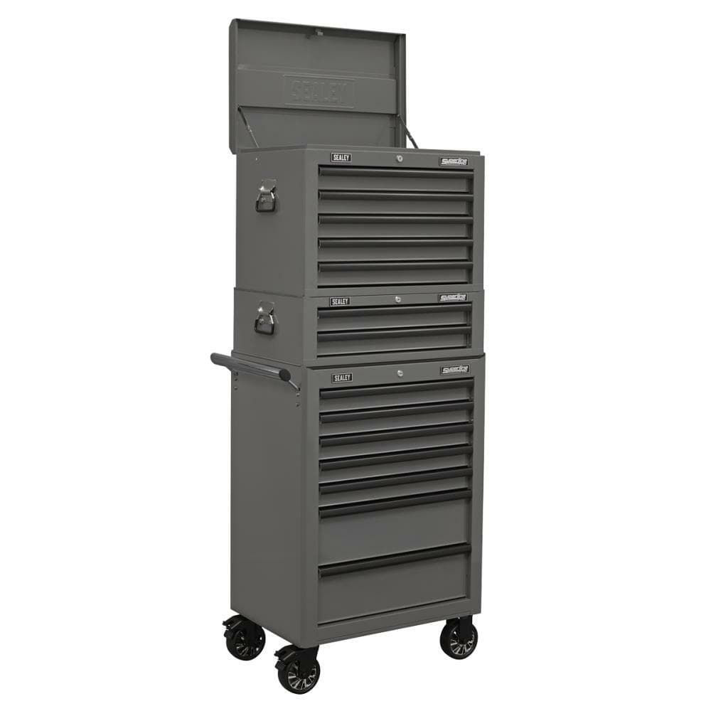 Sealey APSTACKTGR Topchest Mid-Box & Rollcab Combination 14 Drawer With Ball-Bearing Slides - Grey