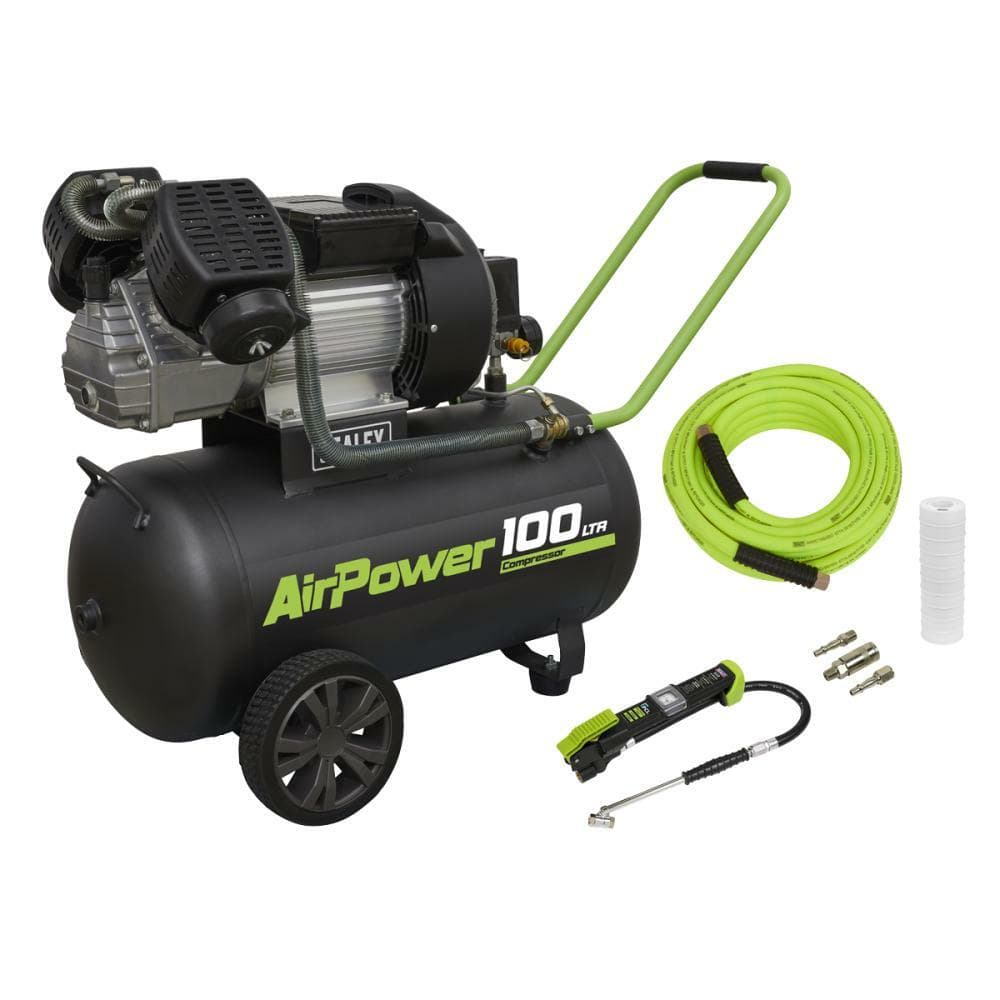 Sealey SAC10030VEKIT Air Compressor 100L Direct Drive 3Hp & Air Accessory Kit