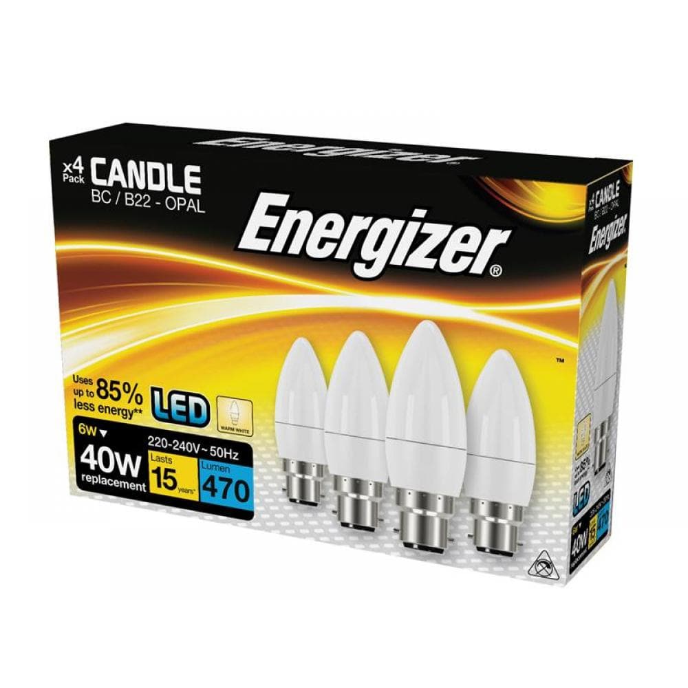 Energizer® S14331 Led Bc (B22) Opal Candle Non-Dimmable Bulb Warm White 470 Lm 5.2W (Pack 4)