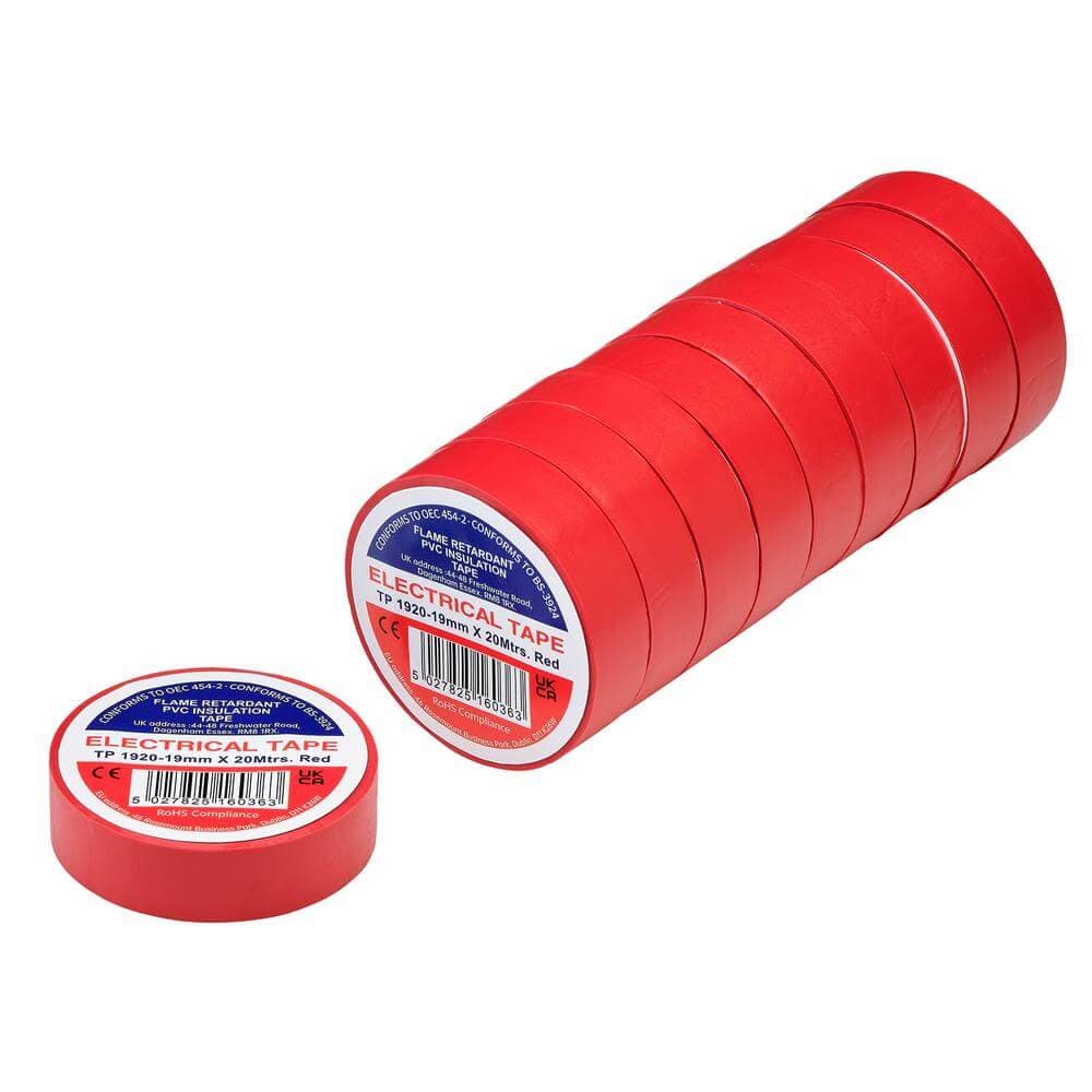 Red Pvc Electrical Insulation Tape 19Mm X 20M (Pack Of 10) 29530