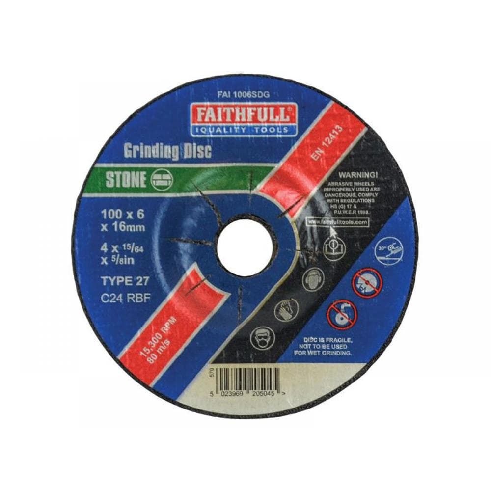 Faithfull Depressed Centre Stone Grinding Disc 100 X 6 X 16Mm