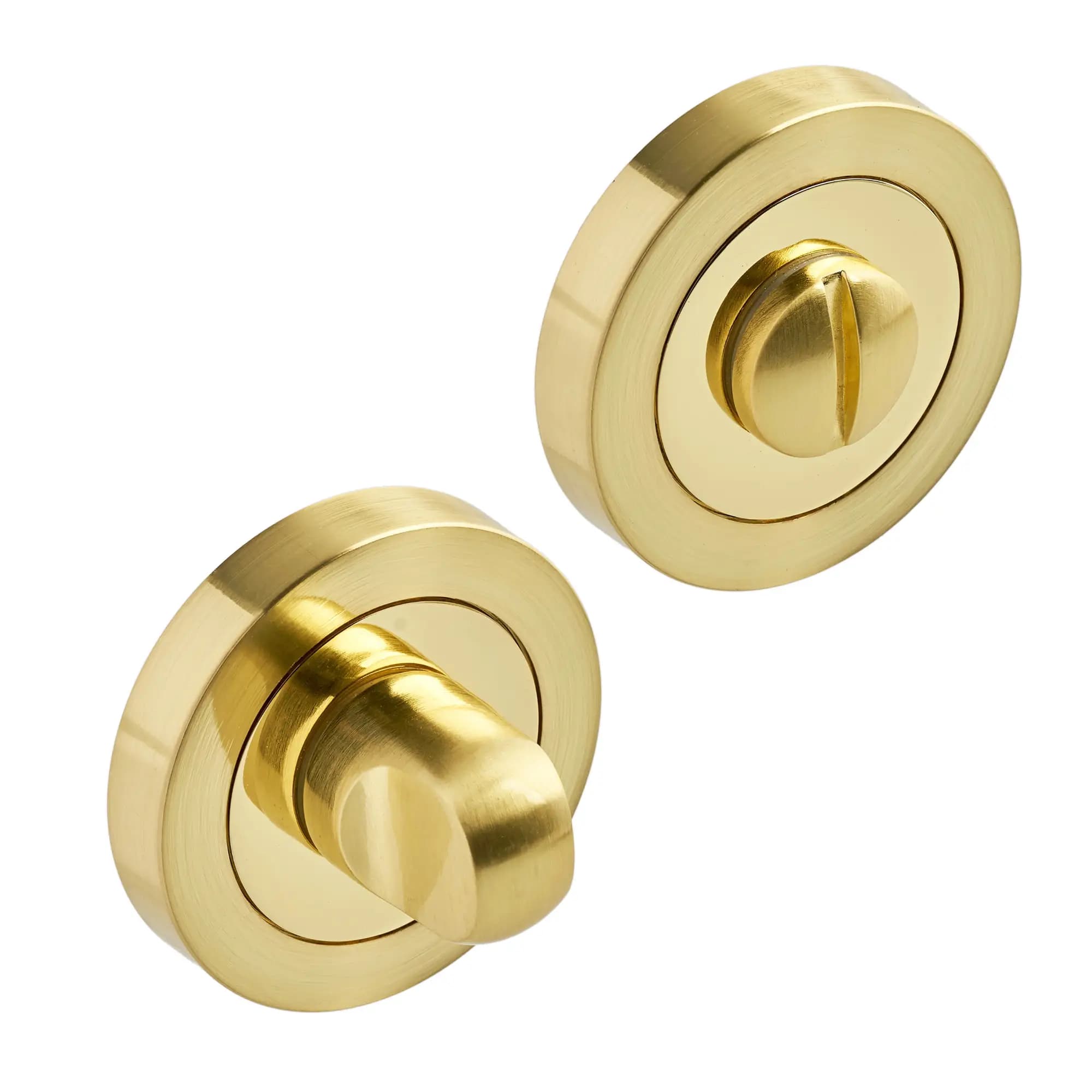 Bathroom Thumbturn Lock and Release Set w/ Spindle - Dual Tone Brass - Designer Levers