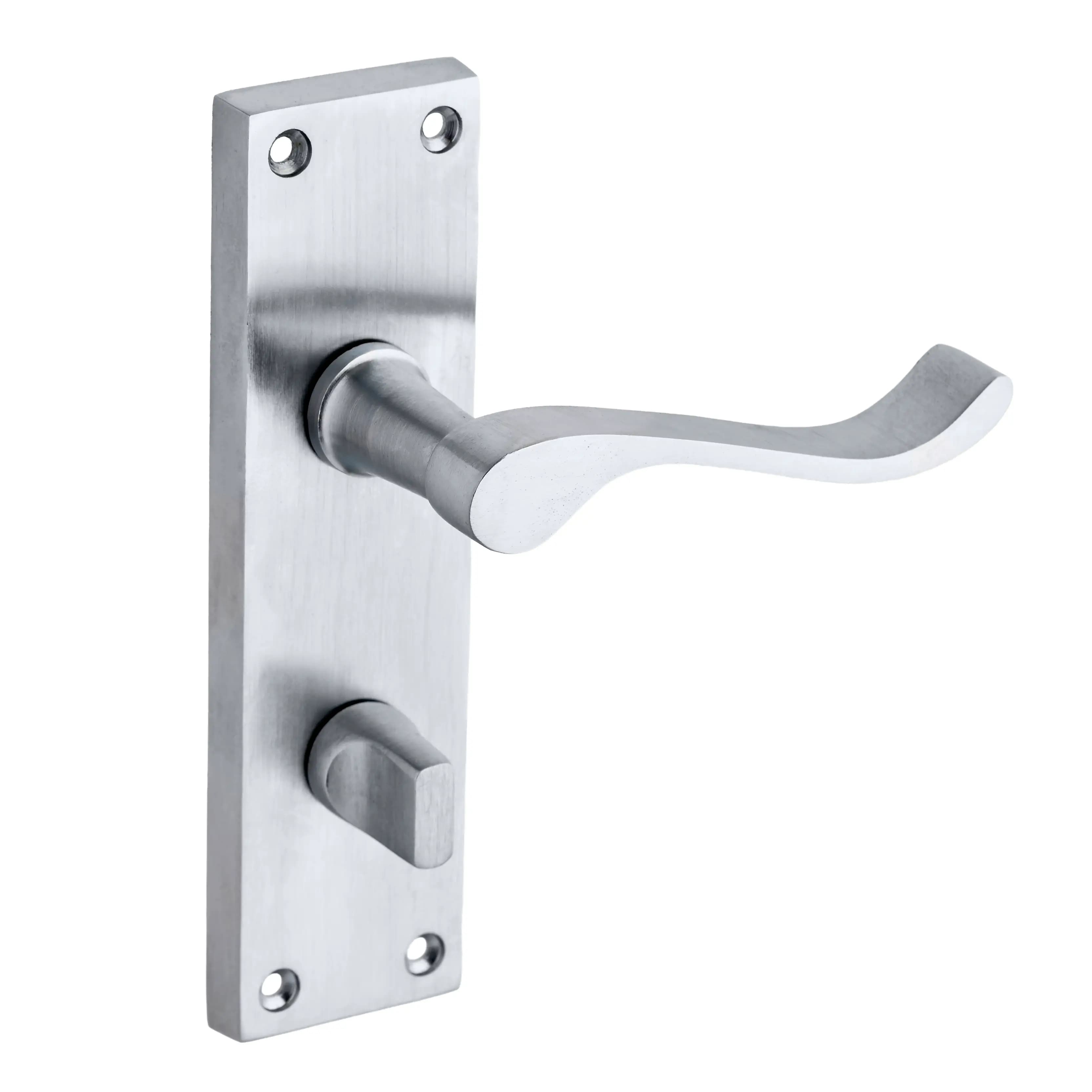 Satin Chrome Victorian Long Backplate Scroll Lever Bathroom Thumb Lock Door Handle - Pair - Designer Levers