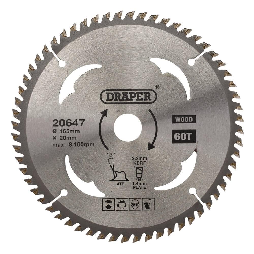 Draper 20647 Tct Circular Saw Blade For Wood 165 X 20Mm 60T each 1