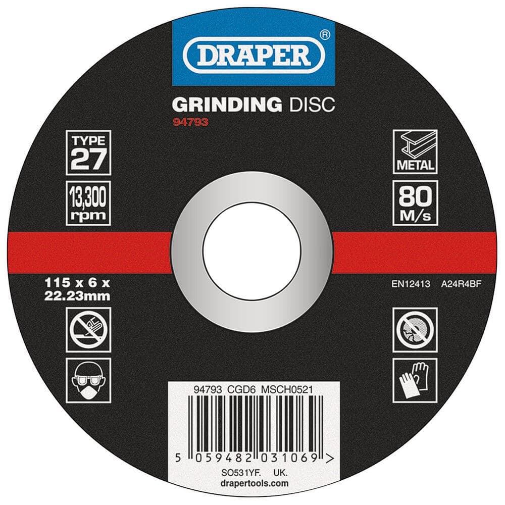 Draper 94793 Dpc Metal Grinding Disc 115 X 6 X 22.23Mm each 1