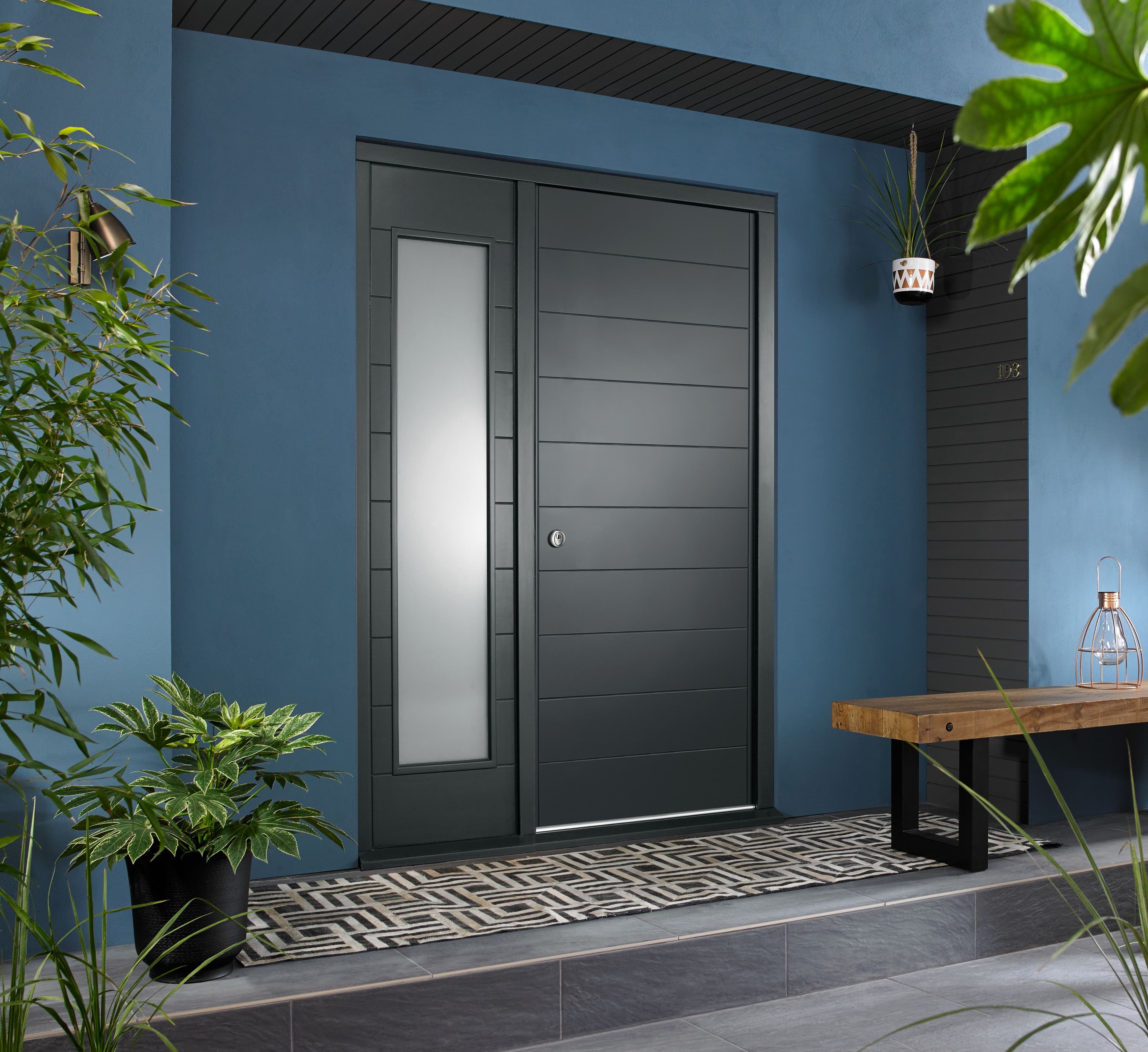 JCI Oslo External Grey Hardwood Veneer Door 1981 x 838 x 44mm and Frame with Side Light 457mm Reversible