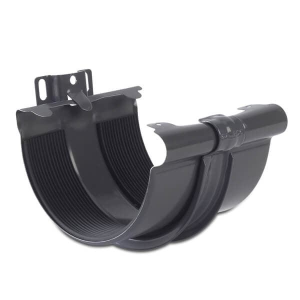 Steel Gutter Union with Bracket - 135mm Graphite Grey