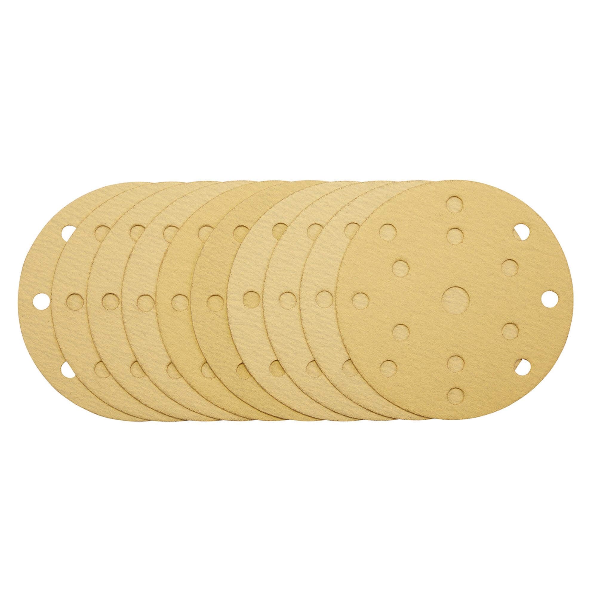 Draper Gold Sanding Discs With Hook & Loop 150Mm 120 Grit 15 Dust Extraction Holes (Pack Of 10) pack 1 08473