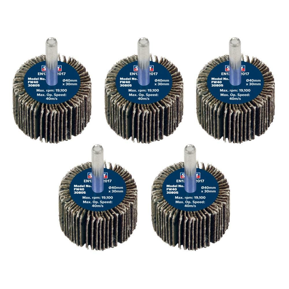 Sealey FW4030805 Abrasive Flap Wheel Ø40 X 30Mm 80Grit Ø6Mm Shaft - Pack Of 5
