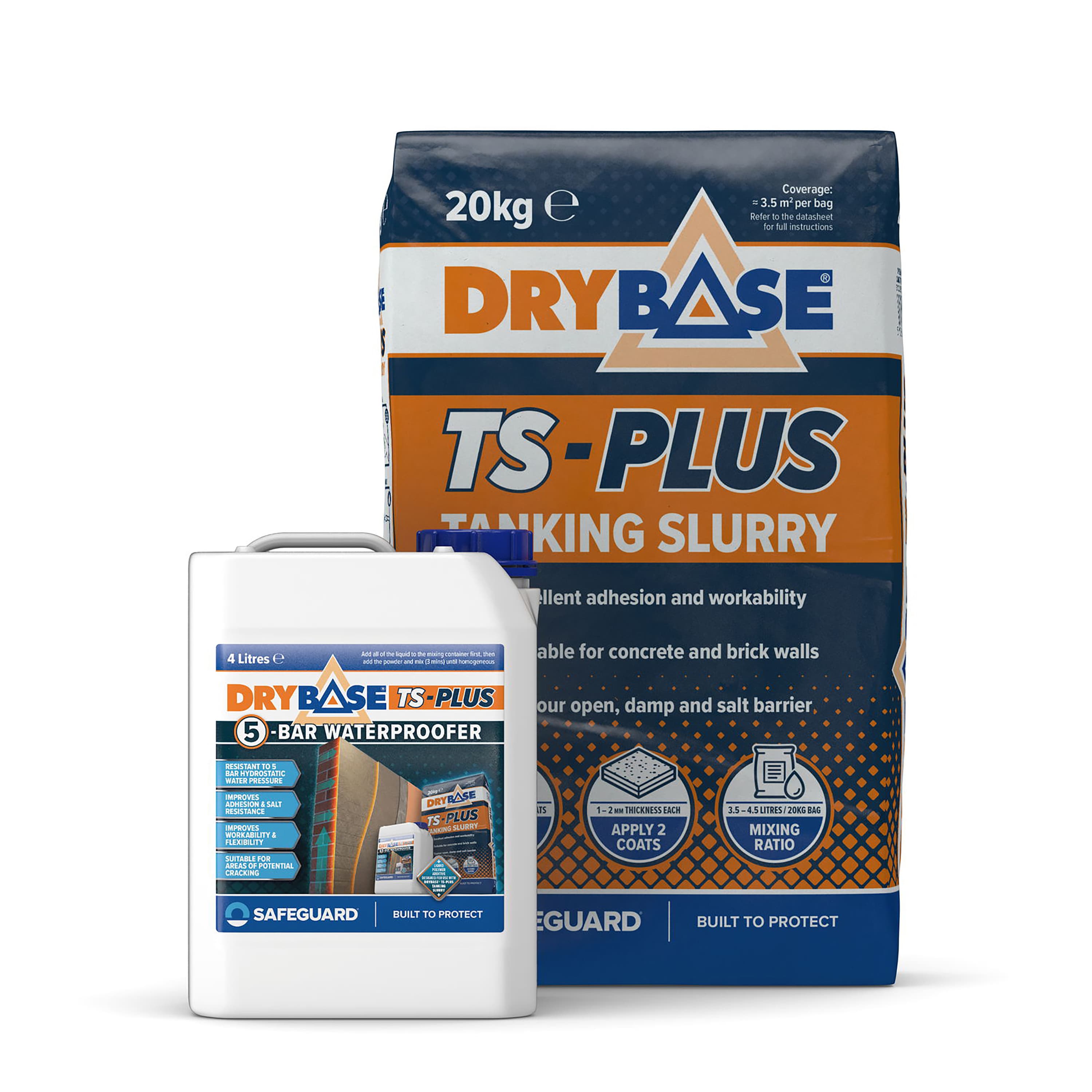 Drybase Safeguard Drybase TS-Plus Tanking Slurry 20kg & 5-bar Waterproofer 4L