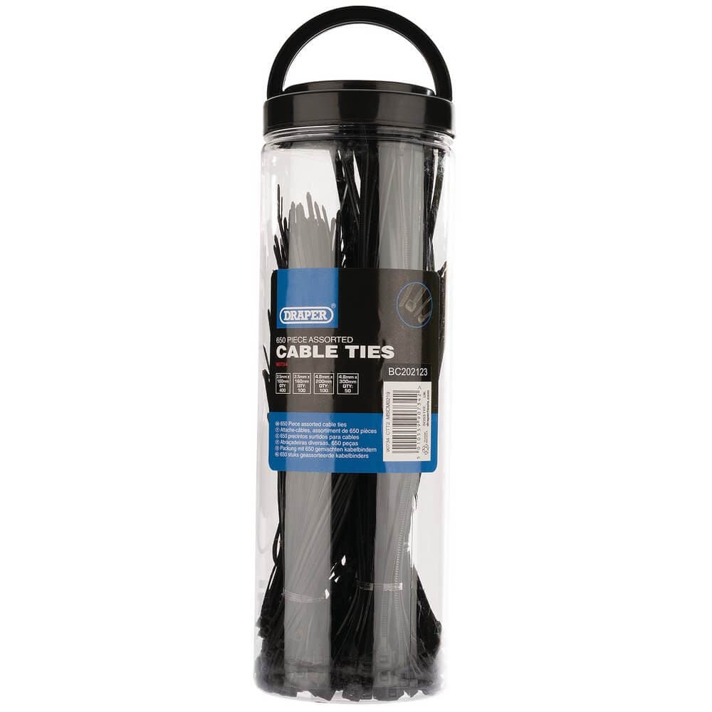 Draper 90734 Assorted Nylon Cable Tie Pack (650 Piece) each