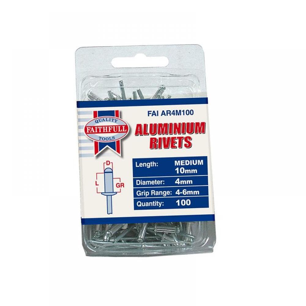 Faithfull Aluminium Rivets 4 X 10Mm Medium Pre-Pack Of 100