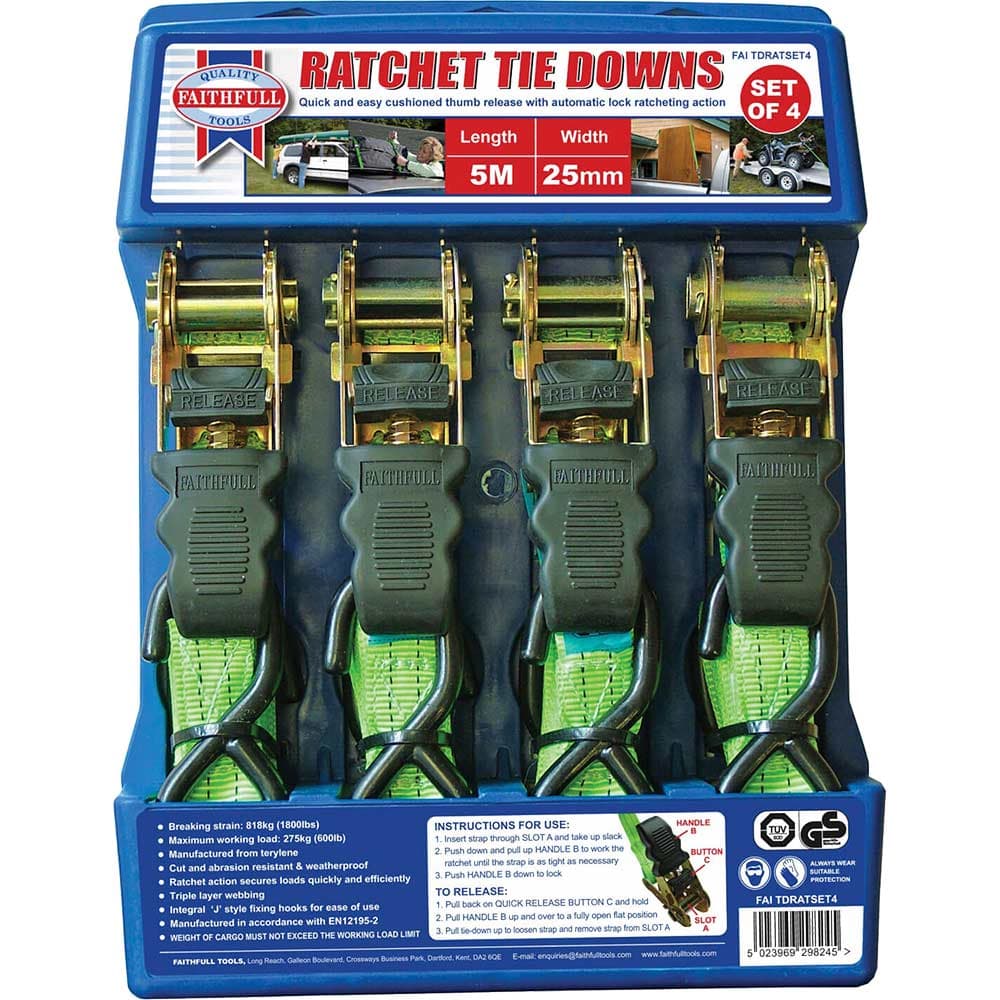 Faithfull 4 Piece Ratchet Tie Down Strap Set