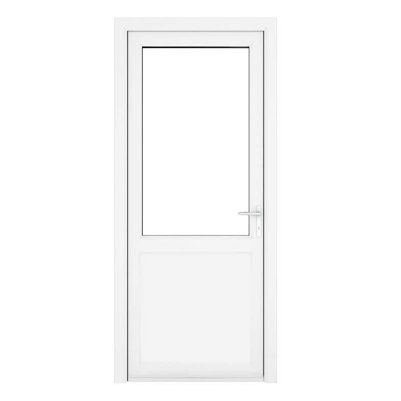 uPVC White - Single External Door - Half Clear Glass - Double Glazed - Left Hand Open - 840mm x 2090mm
