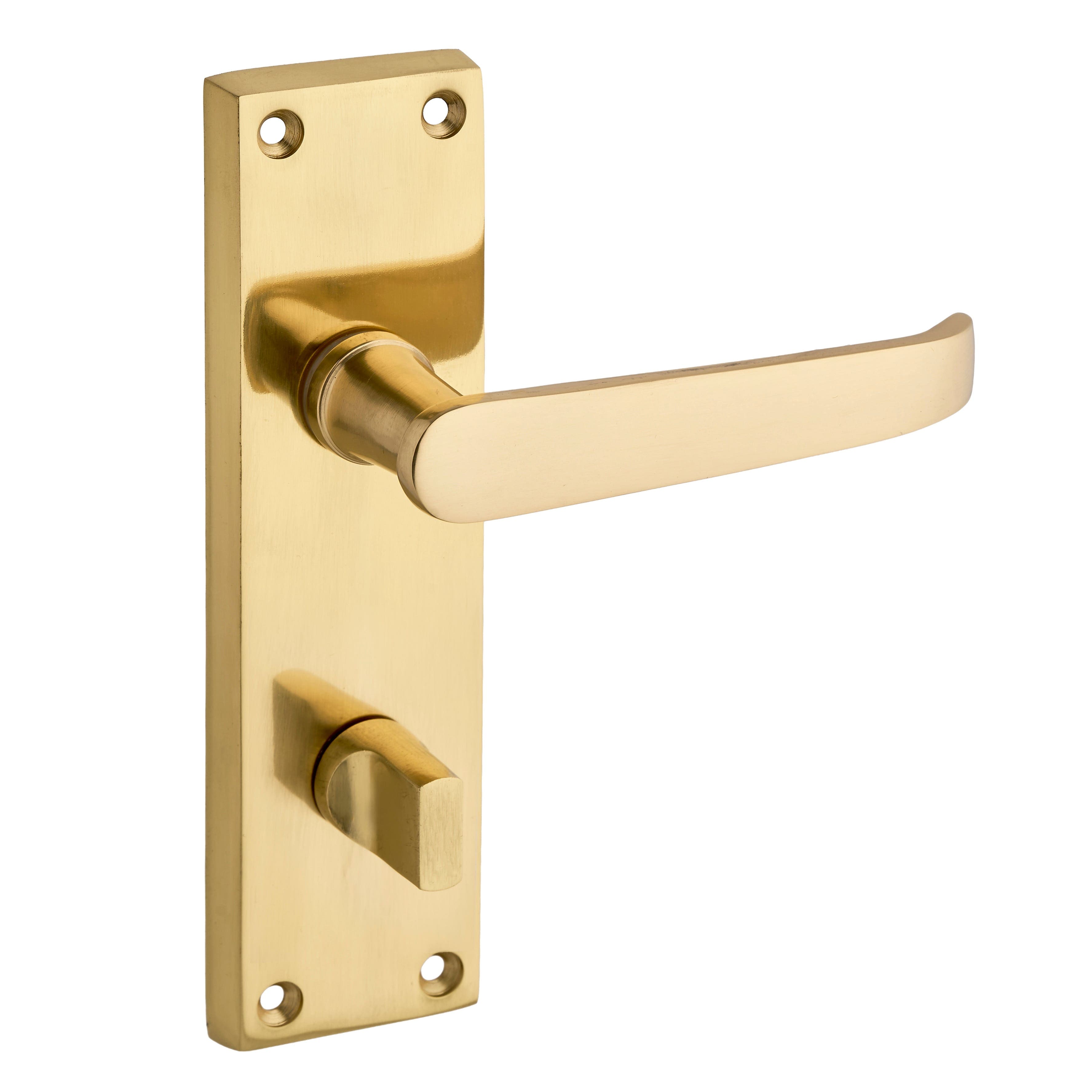 Polished Brass Victorian Long Backplate Straight Lever Bathroom Thumb Lock Door Handle - Pair - Solid Brass - Designer Levers