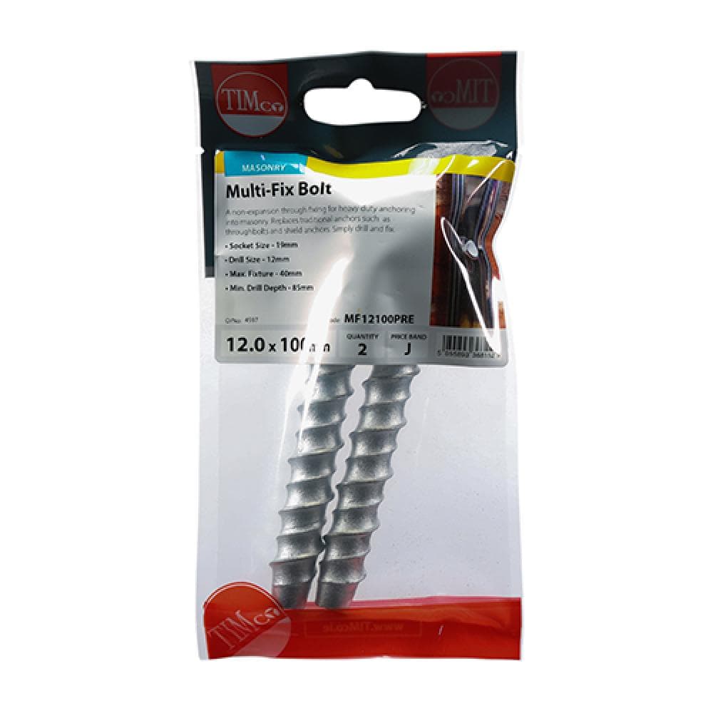Timco MF12100PRE Masonry Bolts - Hex - Exterior - Silver 12.0 X 100 TIMpac 2
