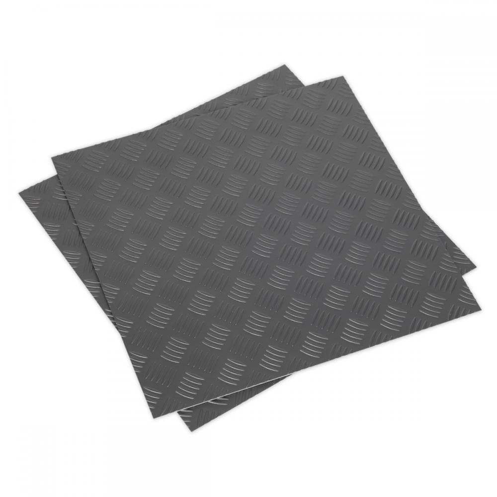 Sealey FT1S Vinyl Floor Tile With Peel & Stick Backing - Silver Treadplate Pack Of 16