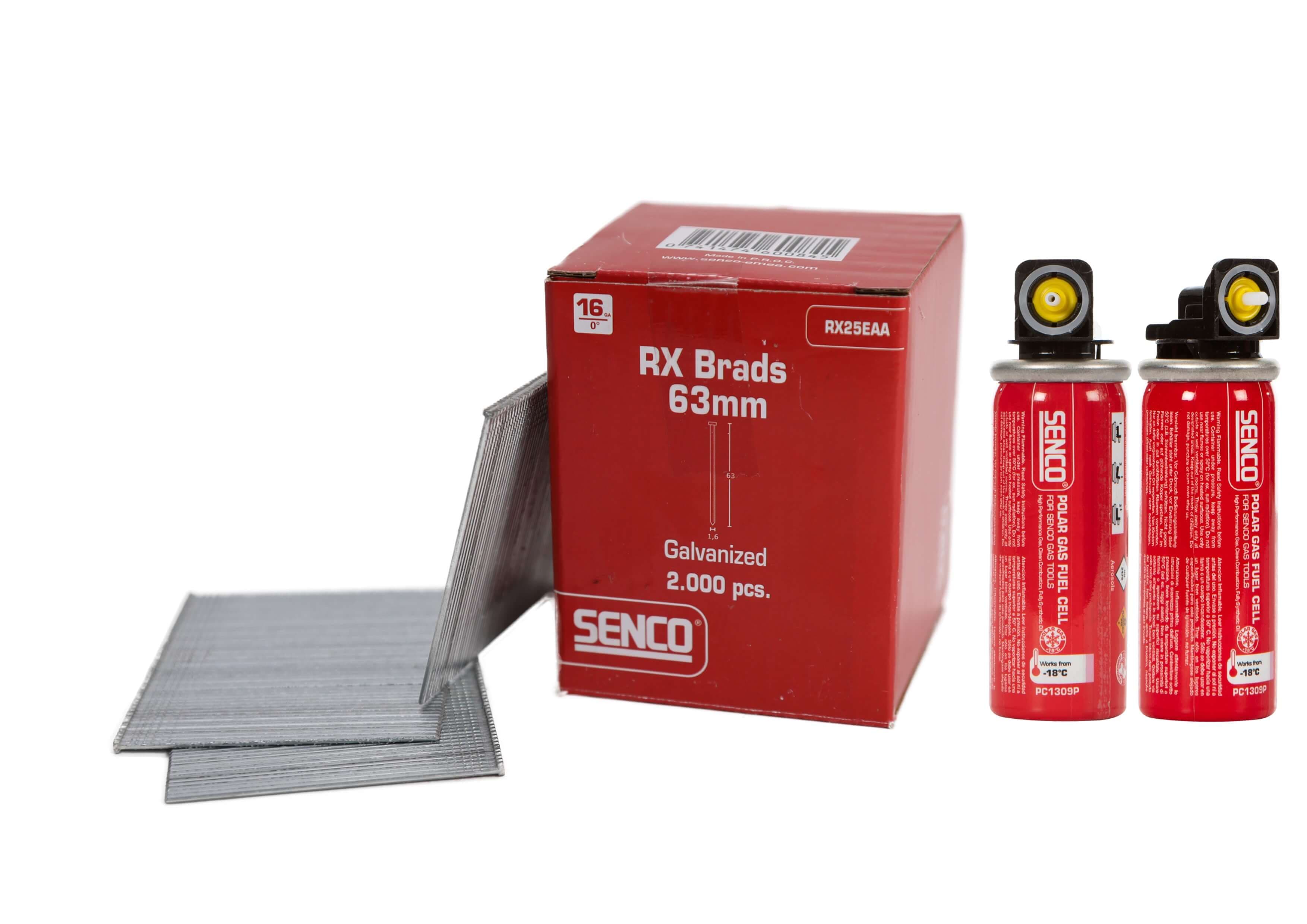 Senco RX25EAA-FC 16-Gauge G&N Pack Straight Brad Galv 63Mm Box 2000