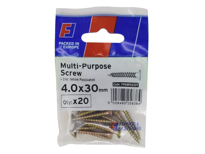 Forgefix FPKMPS430Y Multi-Purpose Pozi Screw Csk St Zyp 4.0 X 30Mm Forgepack 20