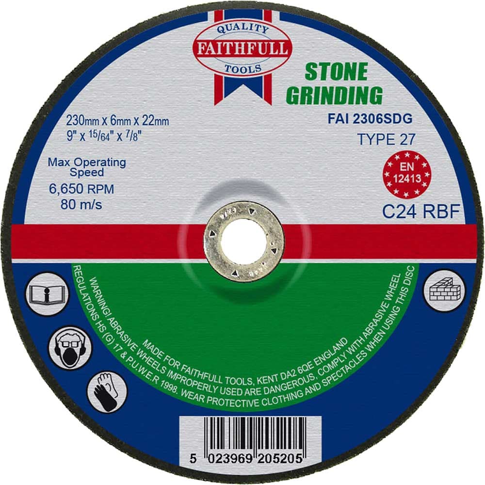 Faithfull Depressed Centre Stone Grinding Disc 230mm 6mm 22mm