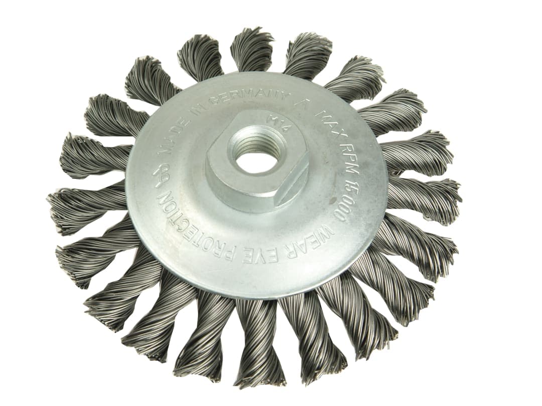 Lessmann Conical Knot Brush 100mm M14 Bore, 0.35 Steel Wire 471.157