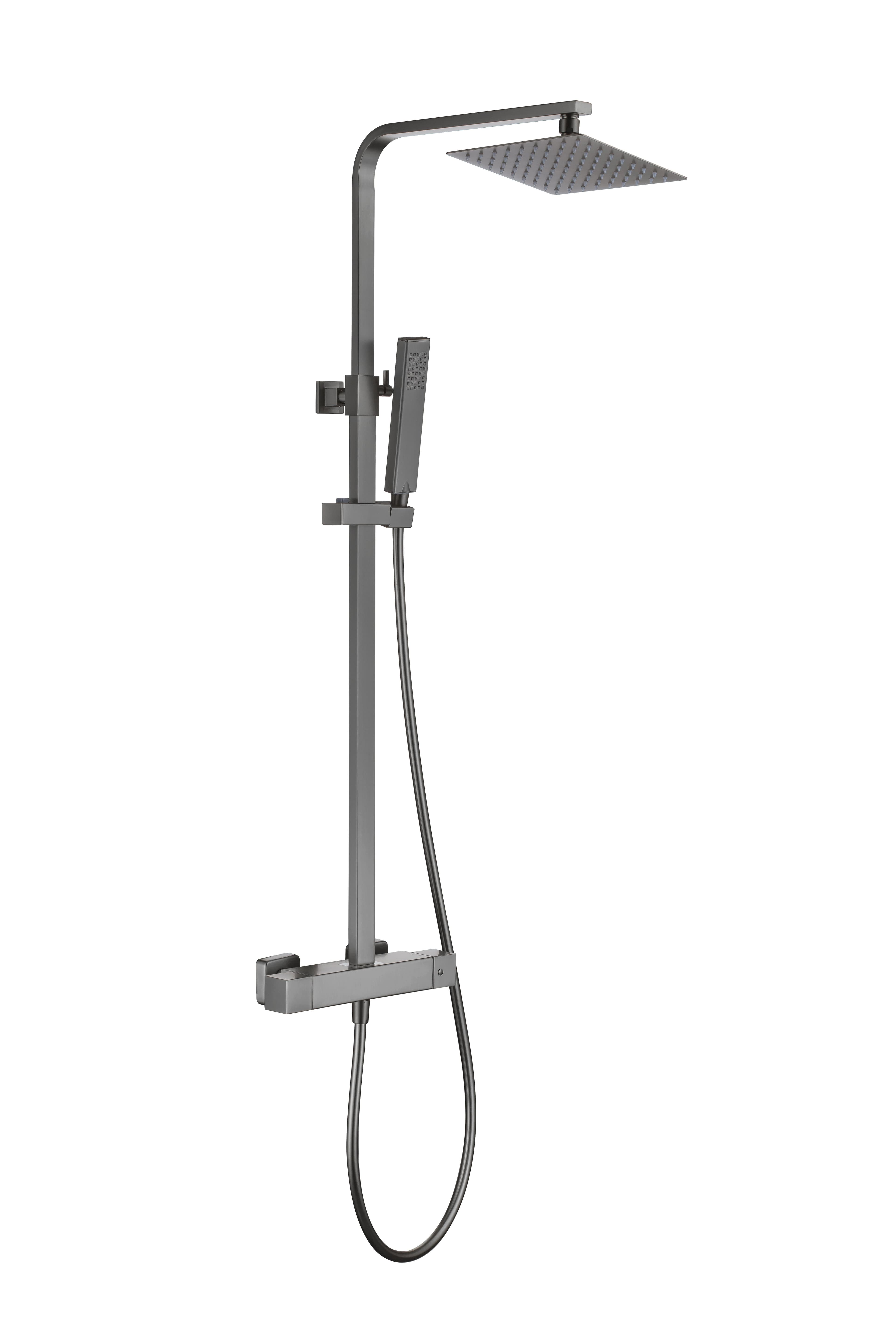 Lydford Square Thermostatic Shower Mixer - incl. Riser Rail Kit - WRAS - Gunmetal Grey