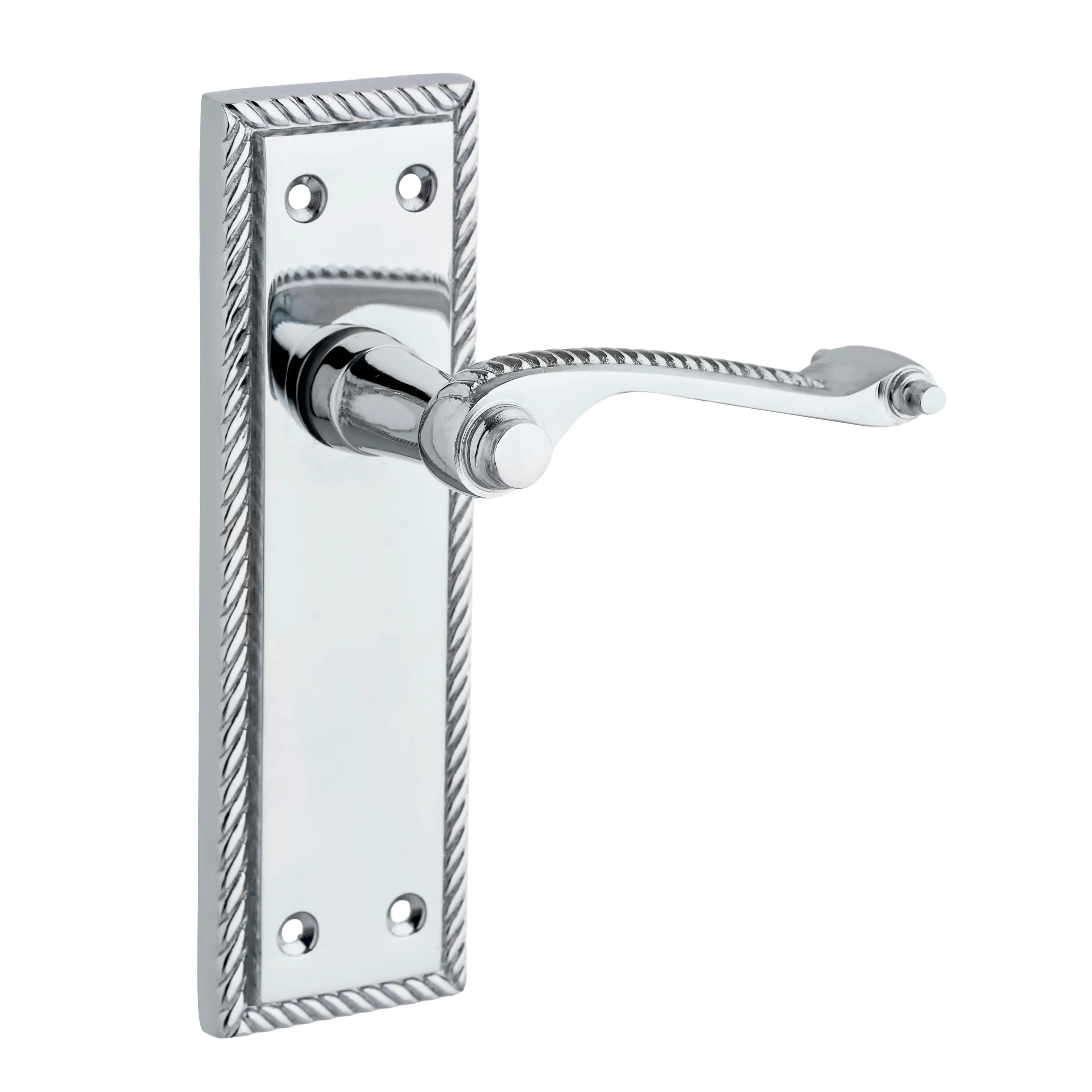 Polished Chrome Georgian Long Backplate Scroll Lever Latch Door Handle - Pair - Designer Levers