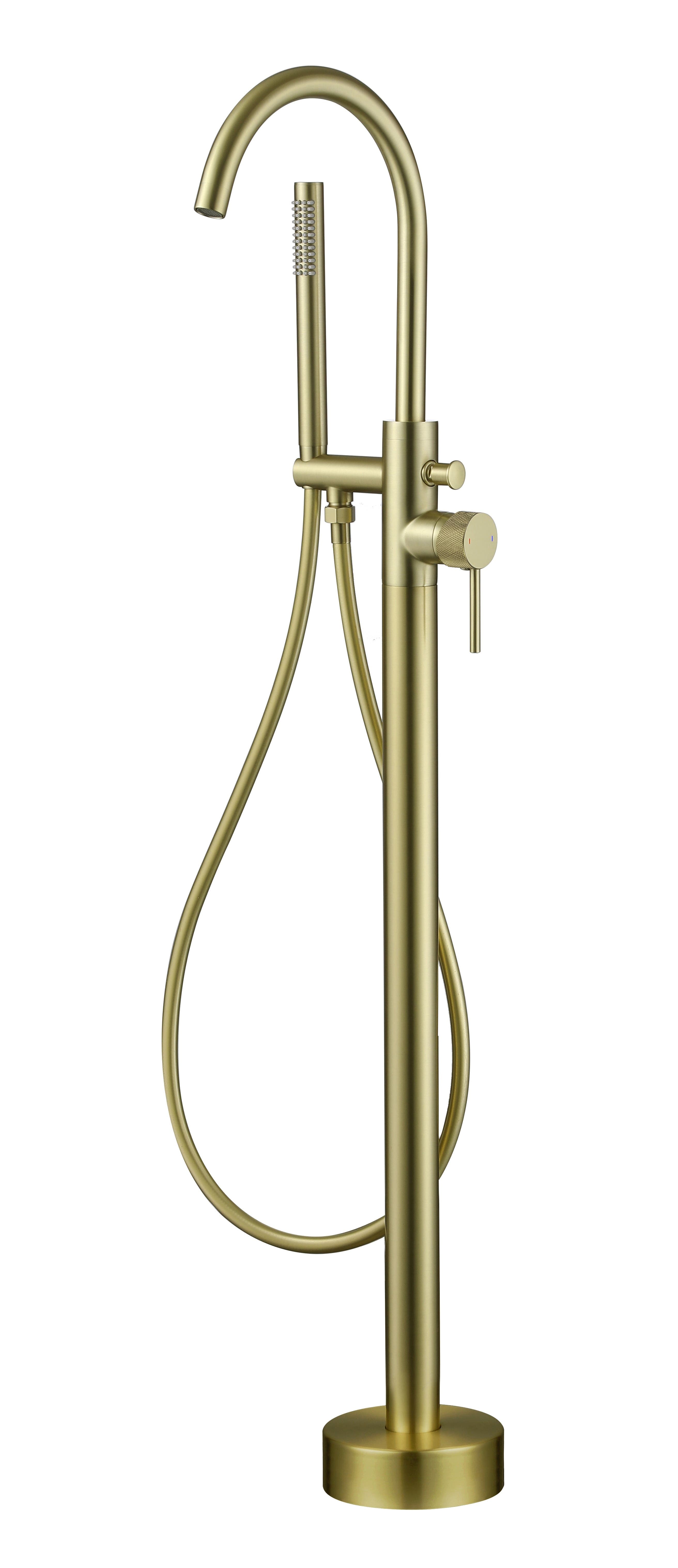 Kensington Knurled Round Freestanding Bath/Shower Mixer - incl. Shower Kit - Brushed Gold