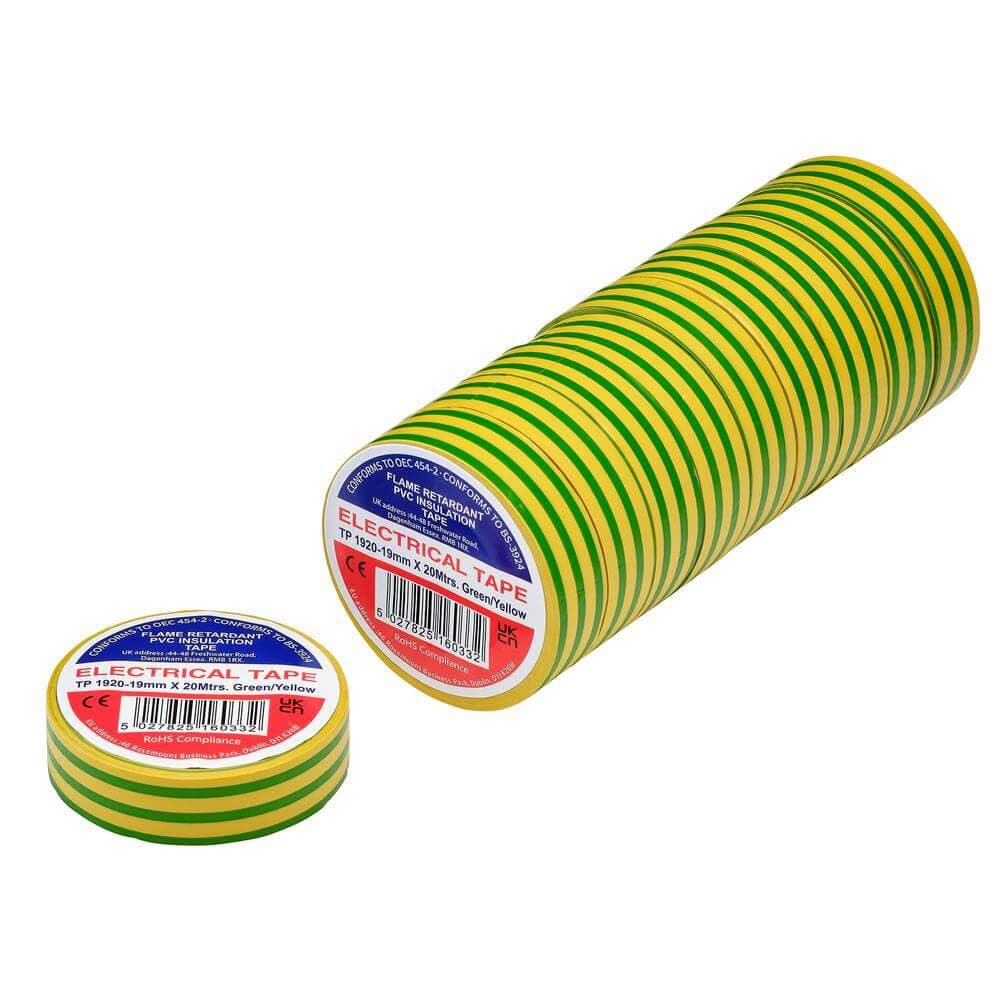 Green/Yellow Pvc Electrical Insulation Tape 19Mm X 20M (Pack Of 10) 29533