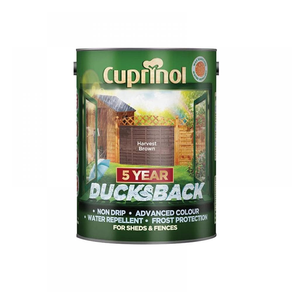 Cuprinol 5092432 Ducksback 5 Year Waterproof For Sheds & Fences Harvest Brown 5 Litre