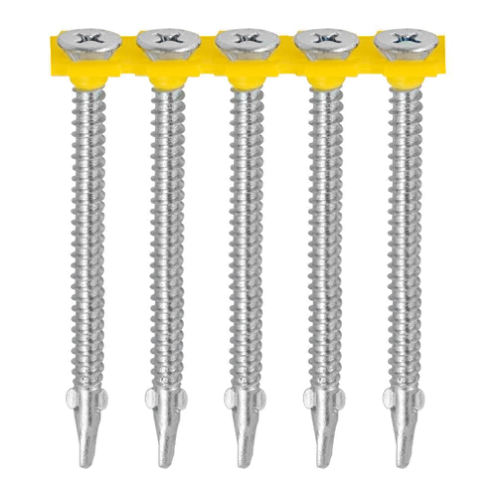 Timco 00044COLLW Collated Timber To Light Section Screws - Countersunk - Wing-Tip - Self-Drilling - Exterior - Silver Organic 4.8 X 44