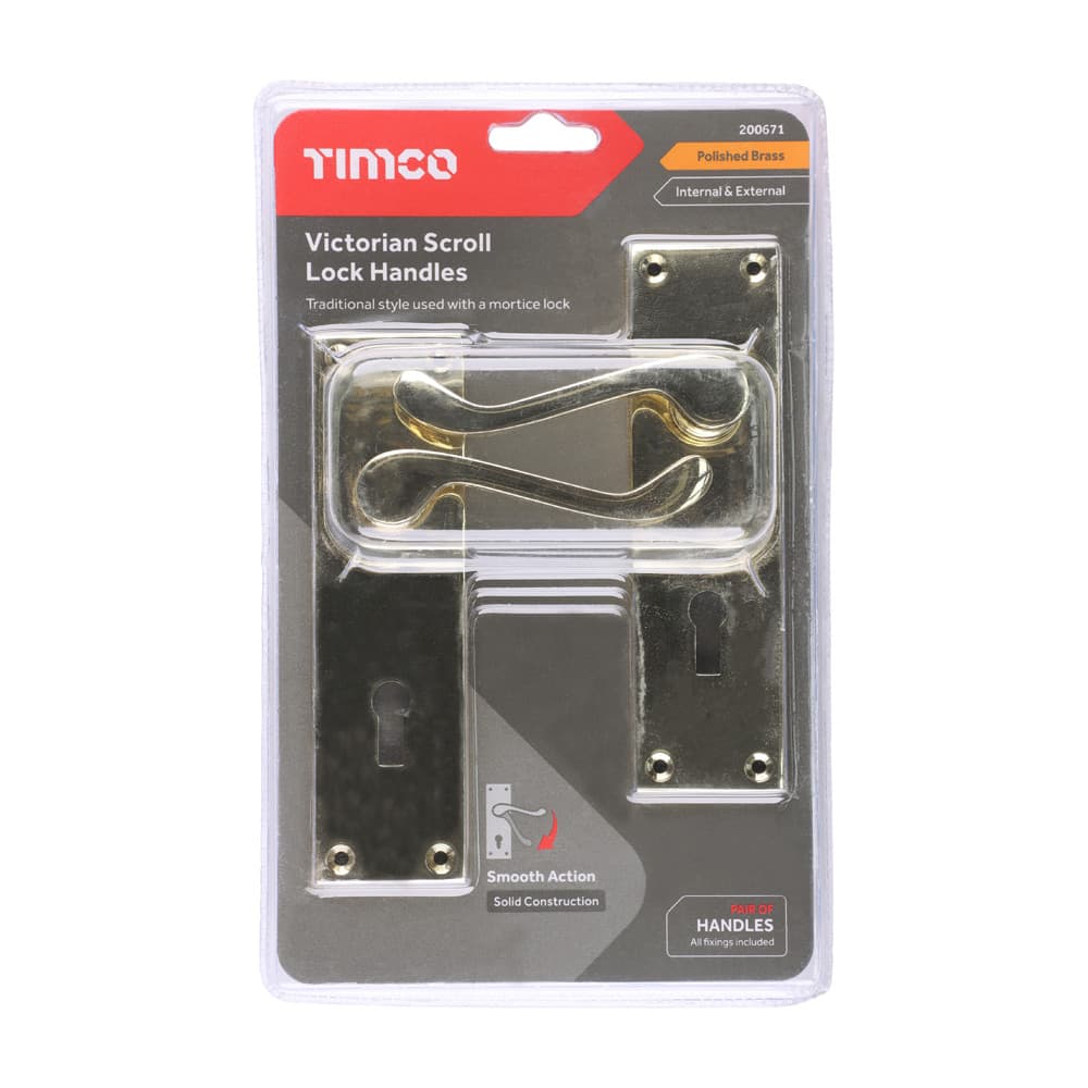 Timco Victorian Scroll Lock Handles - Polished Brass Blister Pack 1 200671