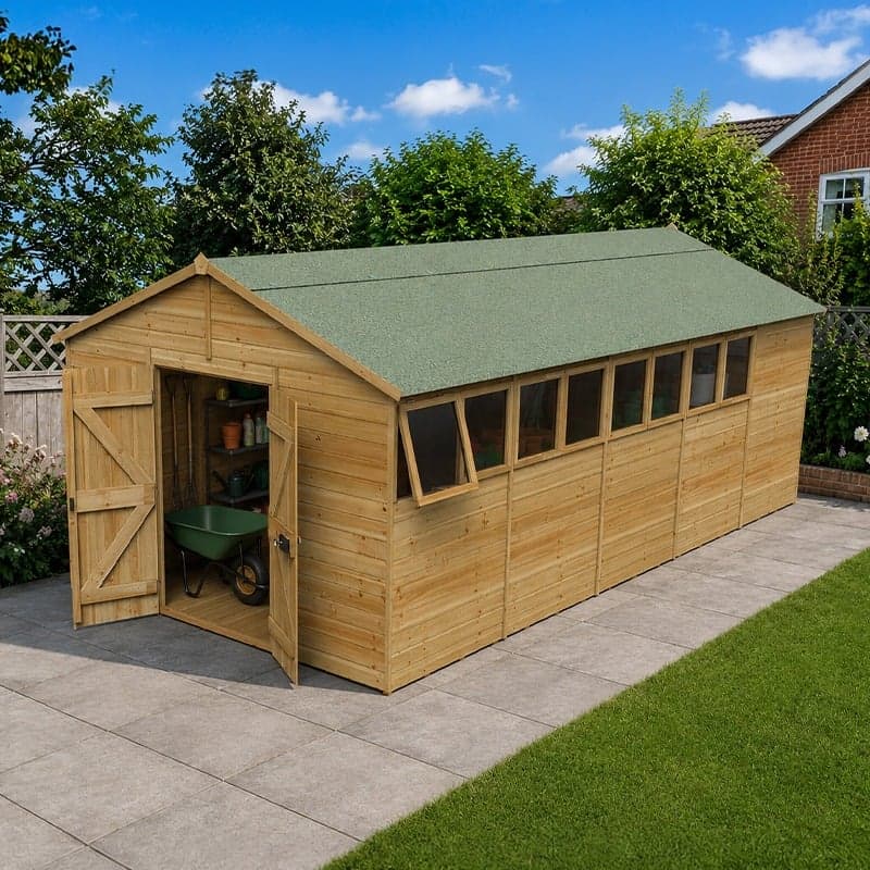 20' x 10' Forest Timberdale 25yr Guarantee Tongue & Groove Pressure Treated Double Door Apex Shed (3.21m x 6.00m)