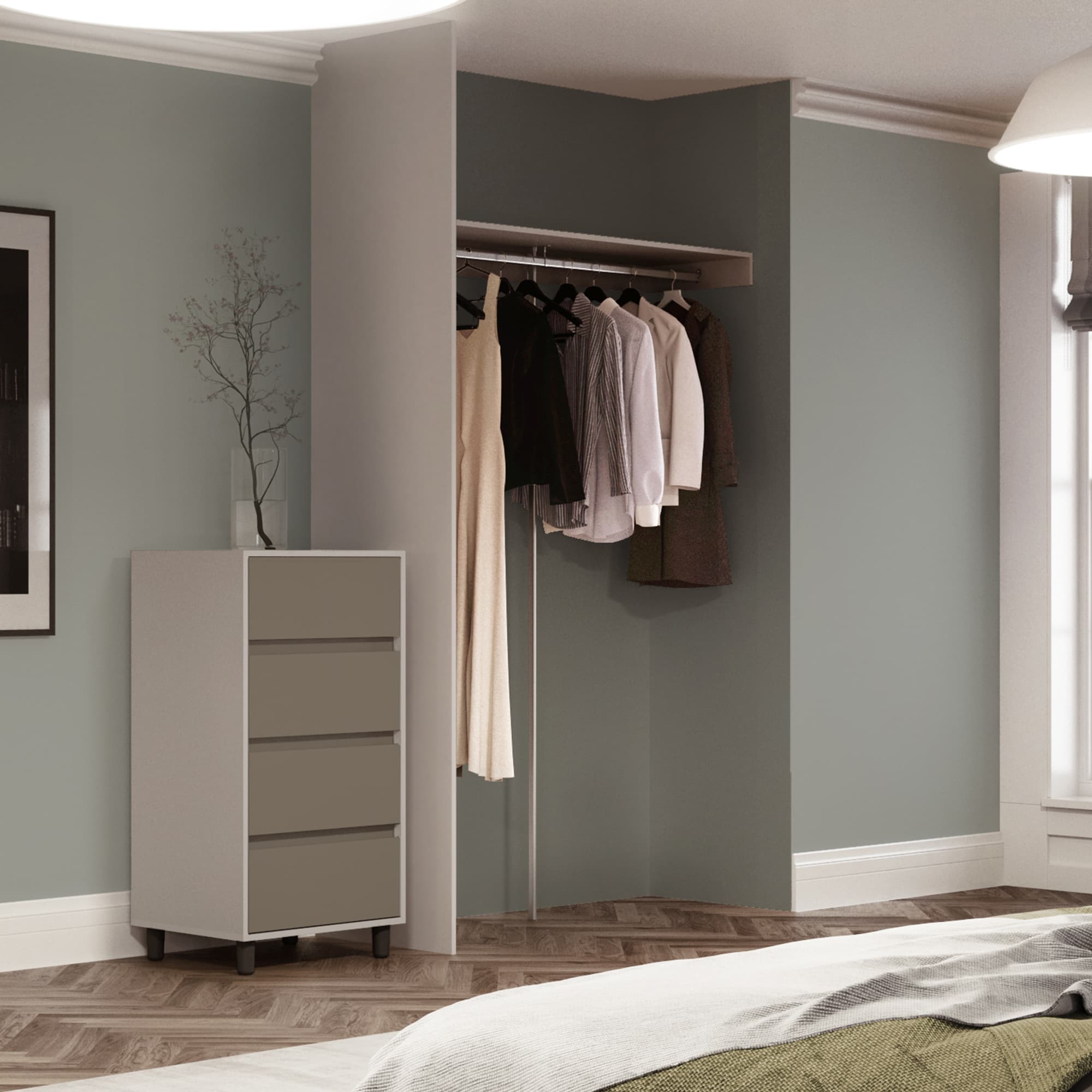 Spacepro Light Grey MFC Standard Storage with Shelf and Hanger Bar, Size: 2400x500x90mm
