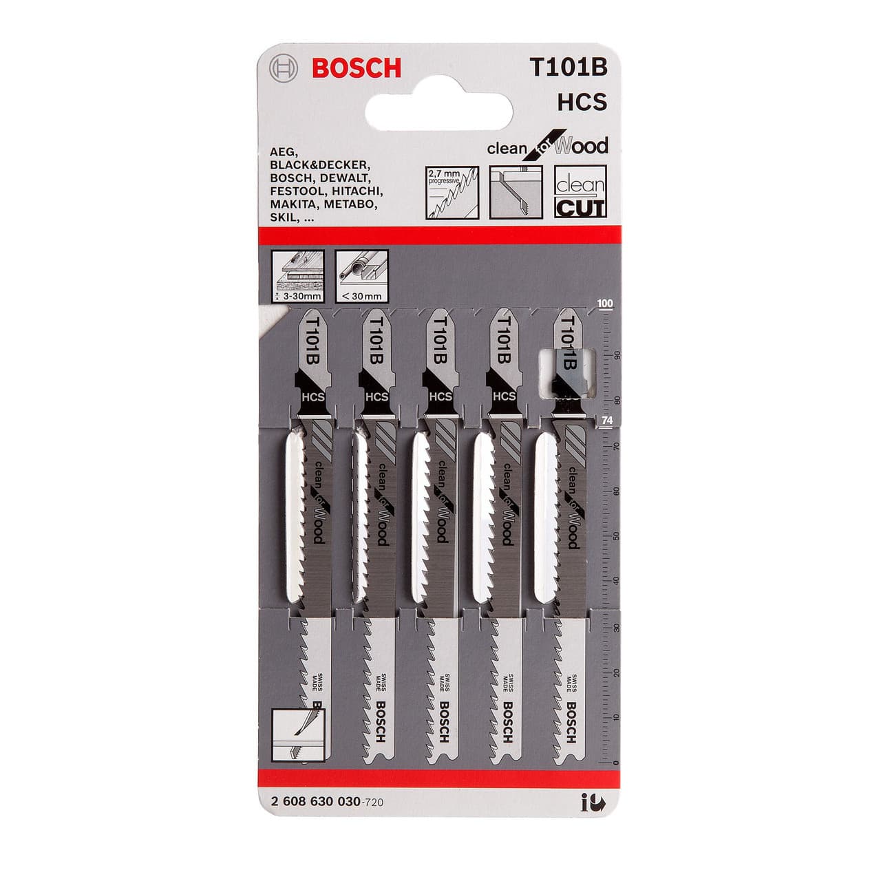 Bosch Powertool Accessories T 101 B Clean for Wood Jigsaw Blade 100mm Pack of 5 2608630030