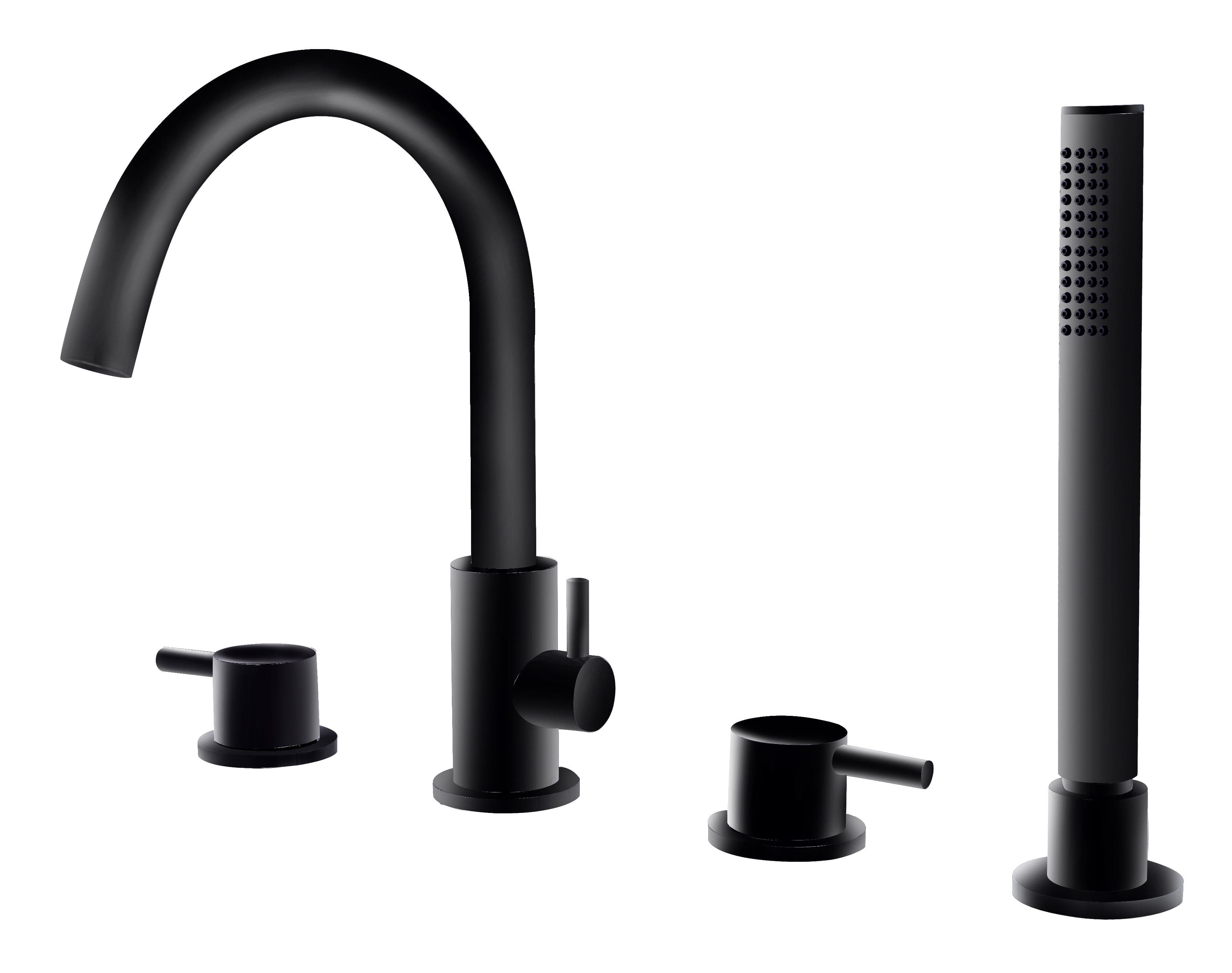 Scylla Round Deck Mounted Bath/Shower Mixer - incl. Shower Kit - 4 Holes - Matte Black