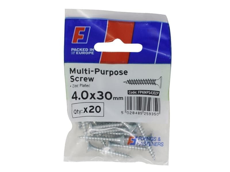 Forgefix FPKMPS430ZP Multi-Purpose Pozi Screw Csk St Zp 4.0 X 30Mm Forgepack 20