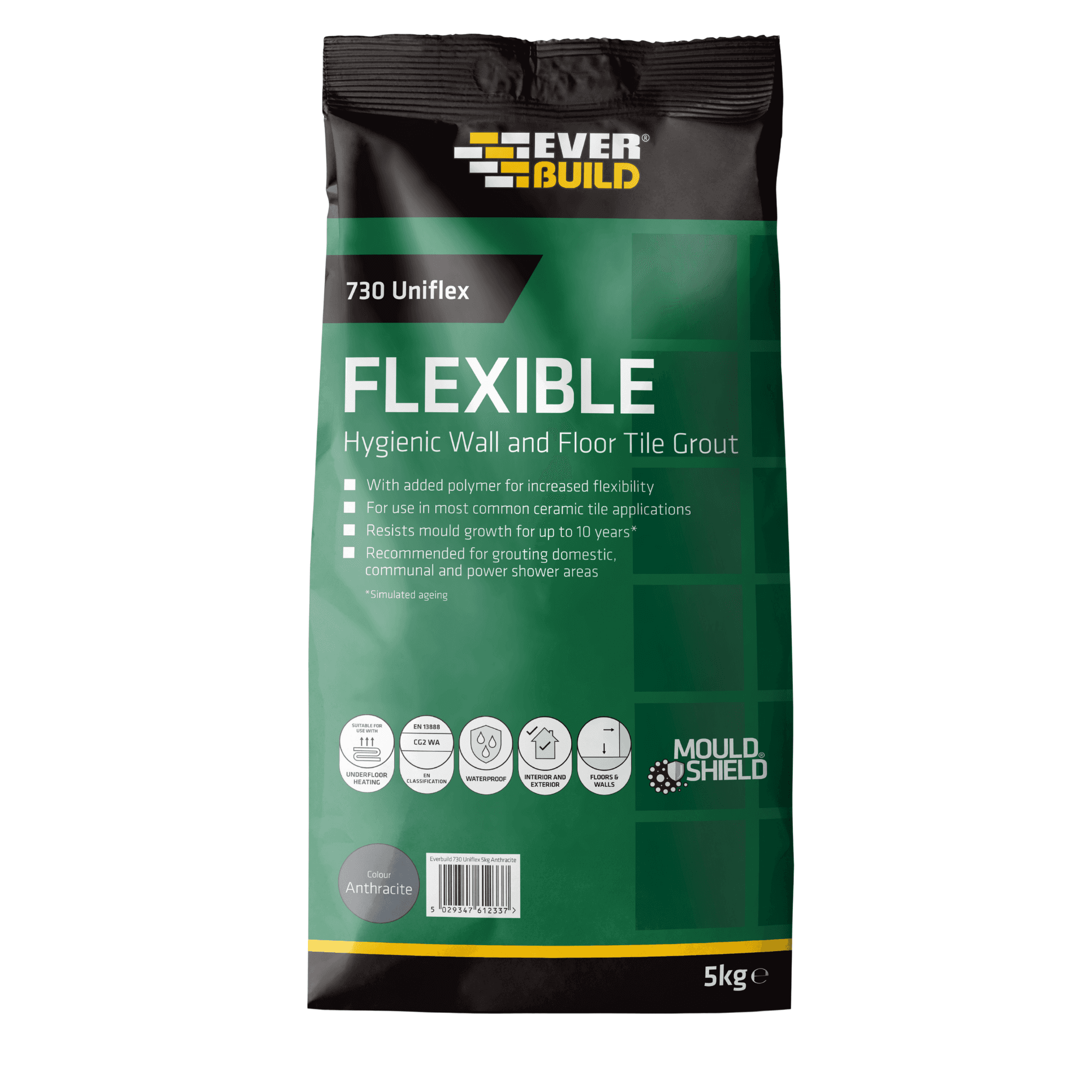 Everbuild 730 Universal Flexible Hygienic Wall and Floor Tile Grout anthracite 1 KG