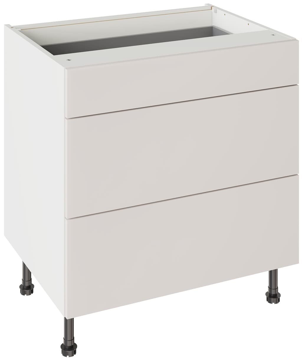 Flatpack 800 3 Drawer Base Kitchen Cabinet Value Slab Standard Matt Light Grey